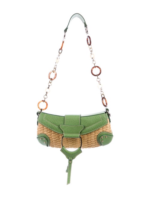 Dolce & Gabbana Leather-Trimmed Straw Shoulder Bag