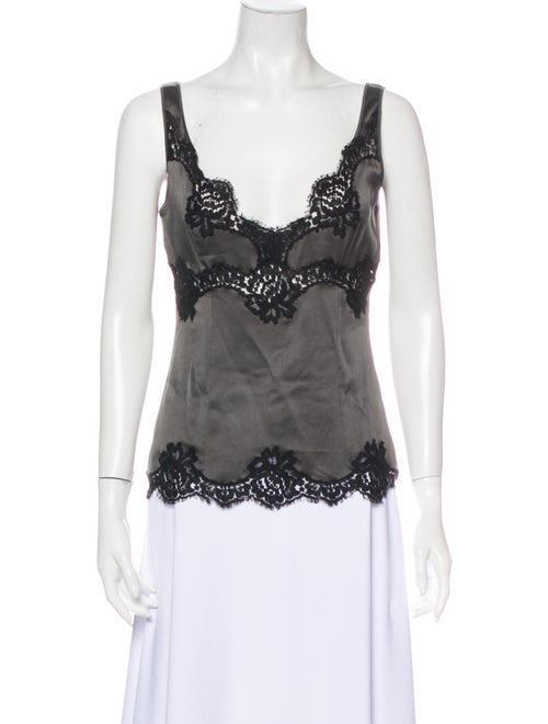 Dolce & Gabbana Lace Pattern V-Neck Top Grey