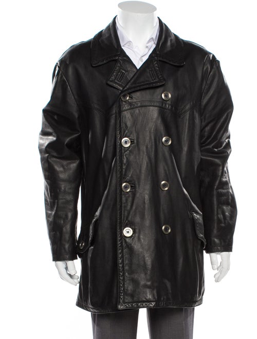 Dolce & Gabbana Leather Peacoat Black