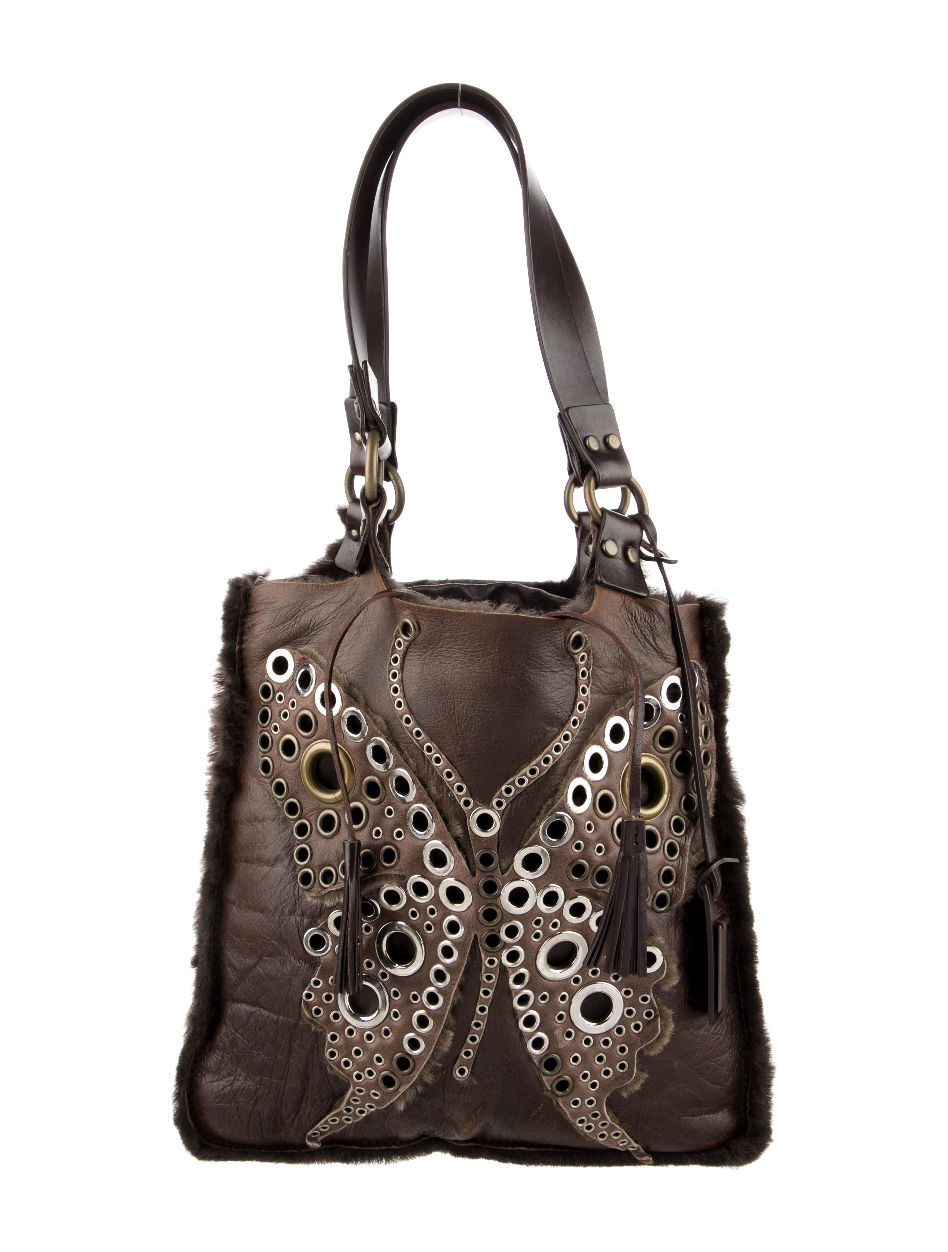 Dolce & Gabbana Leather Perforated Butterfly Tote - Brown