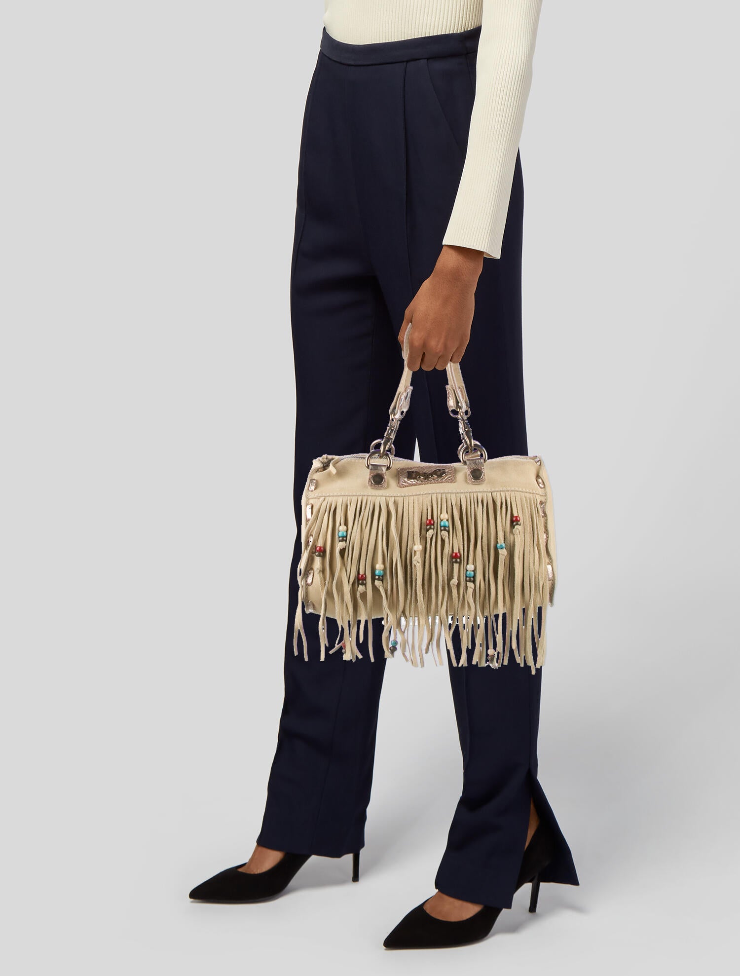 DOLCE & GABBANA カレット フリント ホンチョ F5N33TGDS12 HH98D Dolce & Gabbana Vintage Suede Tassel Handle Bag - Neutrals