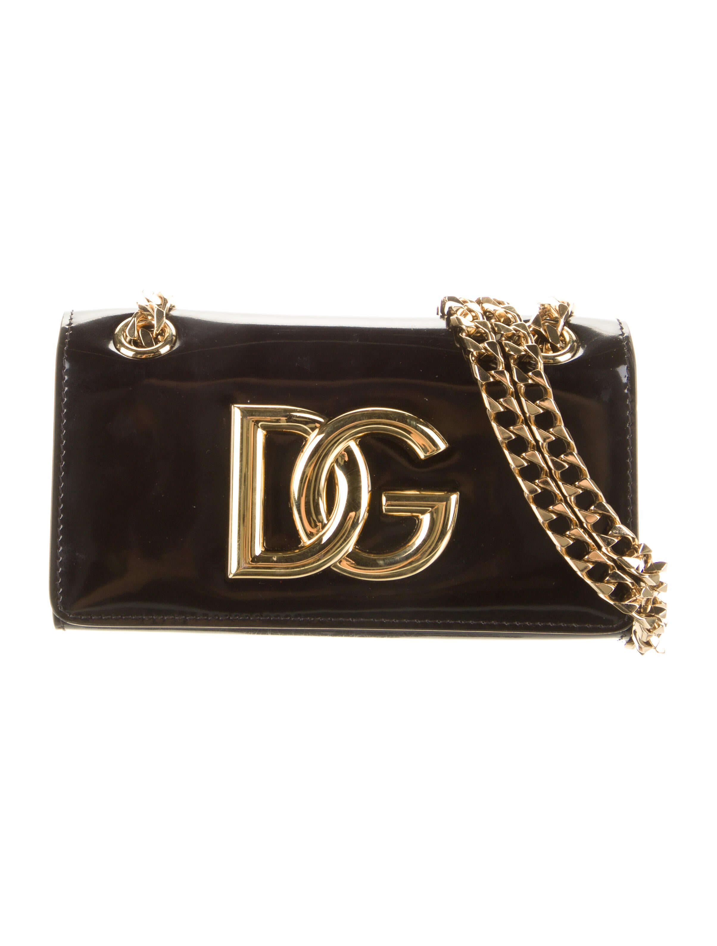 Dolce & Gabbana Patent Leather ChainLink Shoulder Bag Black Shoulder