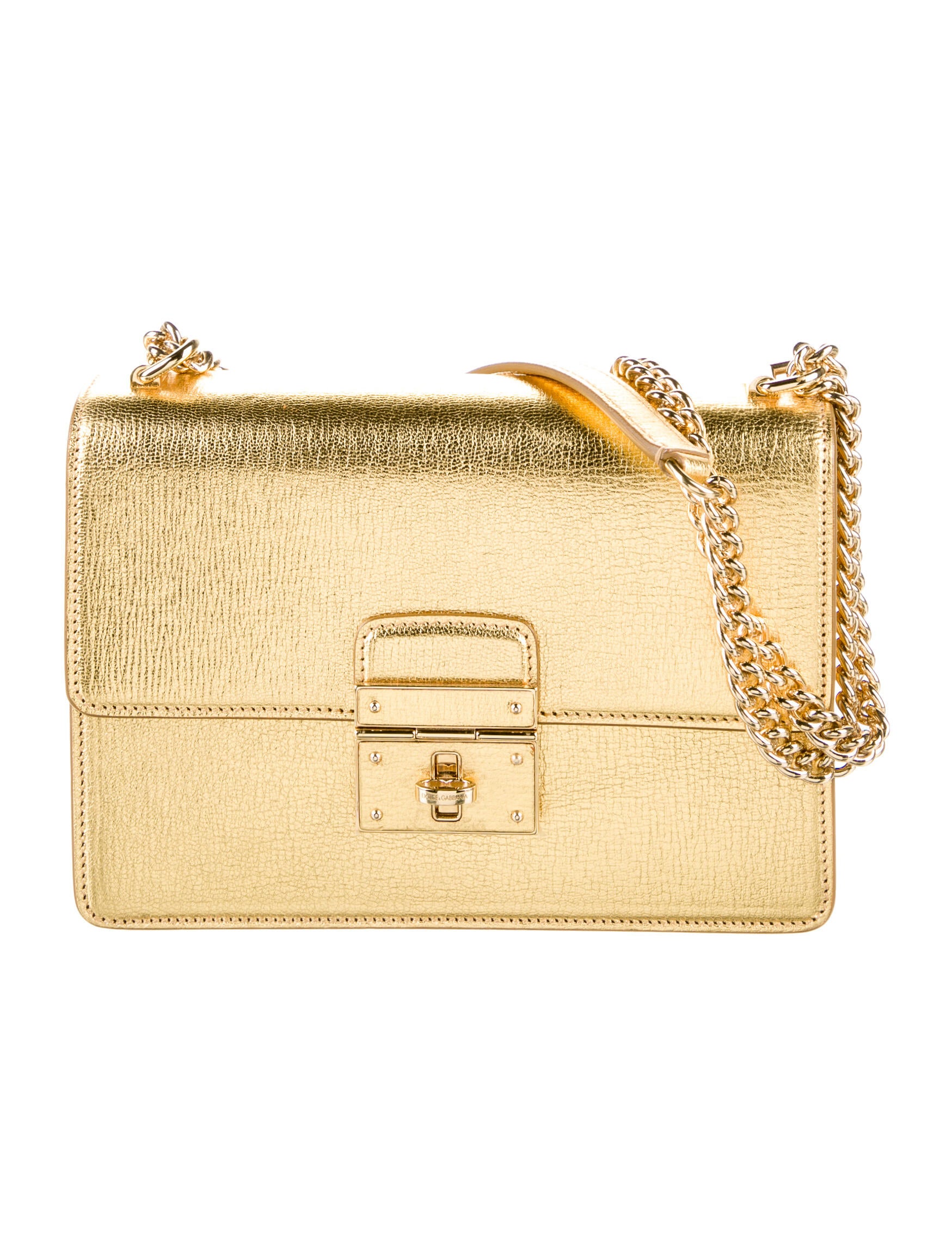 Dolce & Gabbana Leather Chainlink Shoulder Bag Gold Shoulder Bags, Handbags DAG355069 The