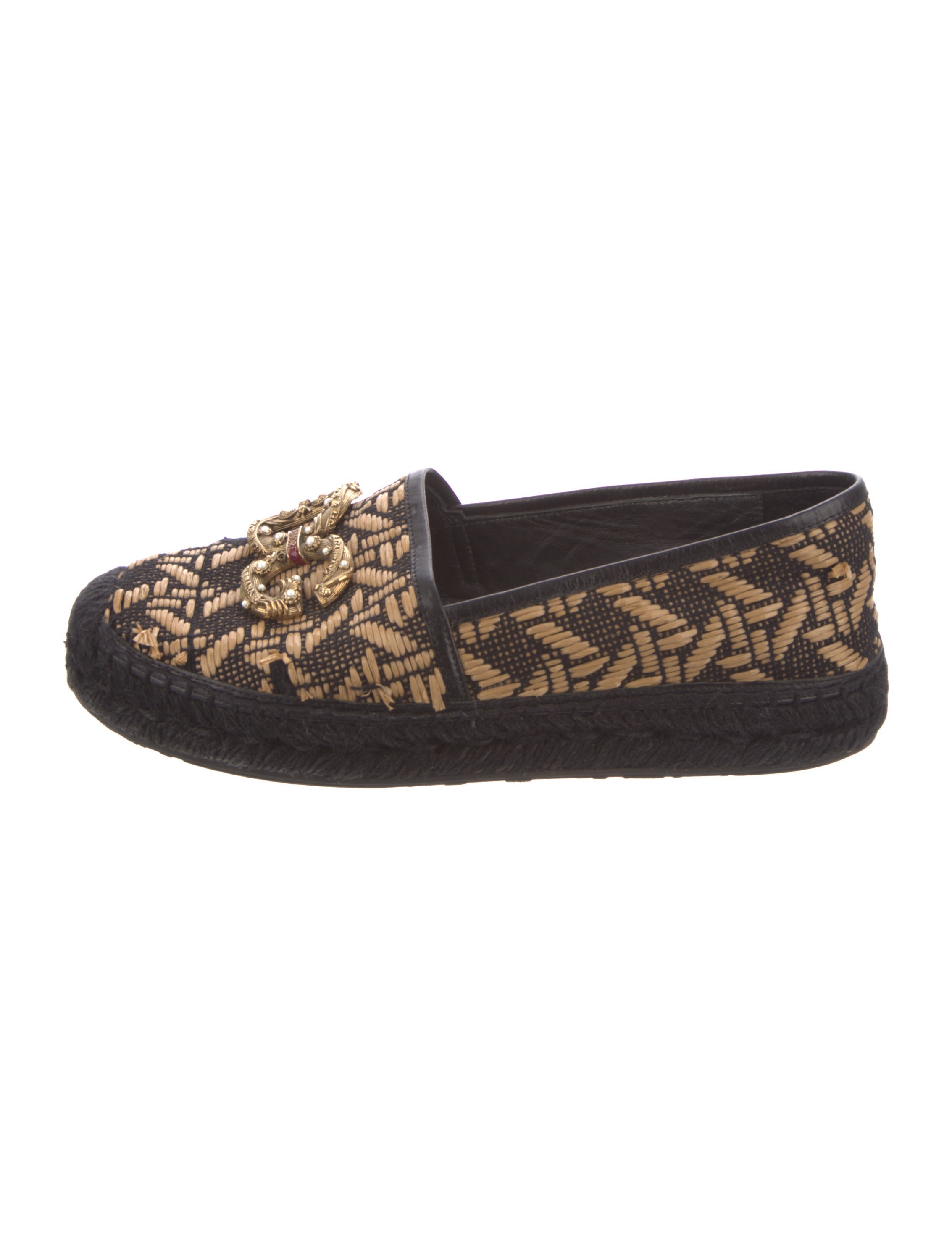 Dolce & Gabbana 2016 Printed Platform Espadrilles Black Flats, Shoes