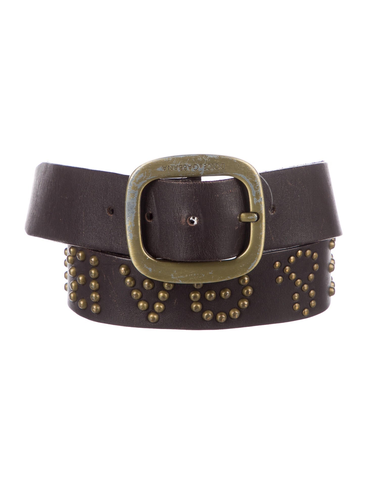 DOLCE & GABBANA Leather Belt with Metal Studs Dark Brown 110