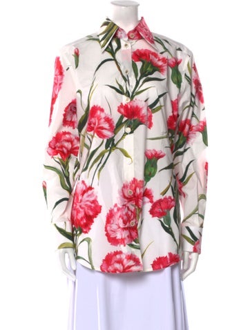 Dolce & Gabbana Tops Floral Print Long Sleeve Button-Up Top Us6, It42 | M