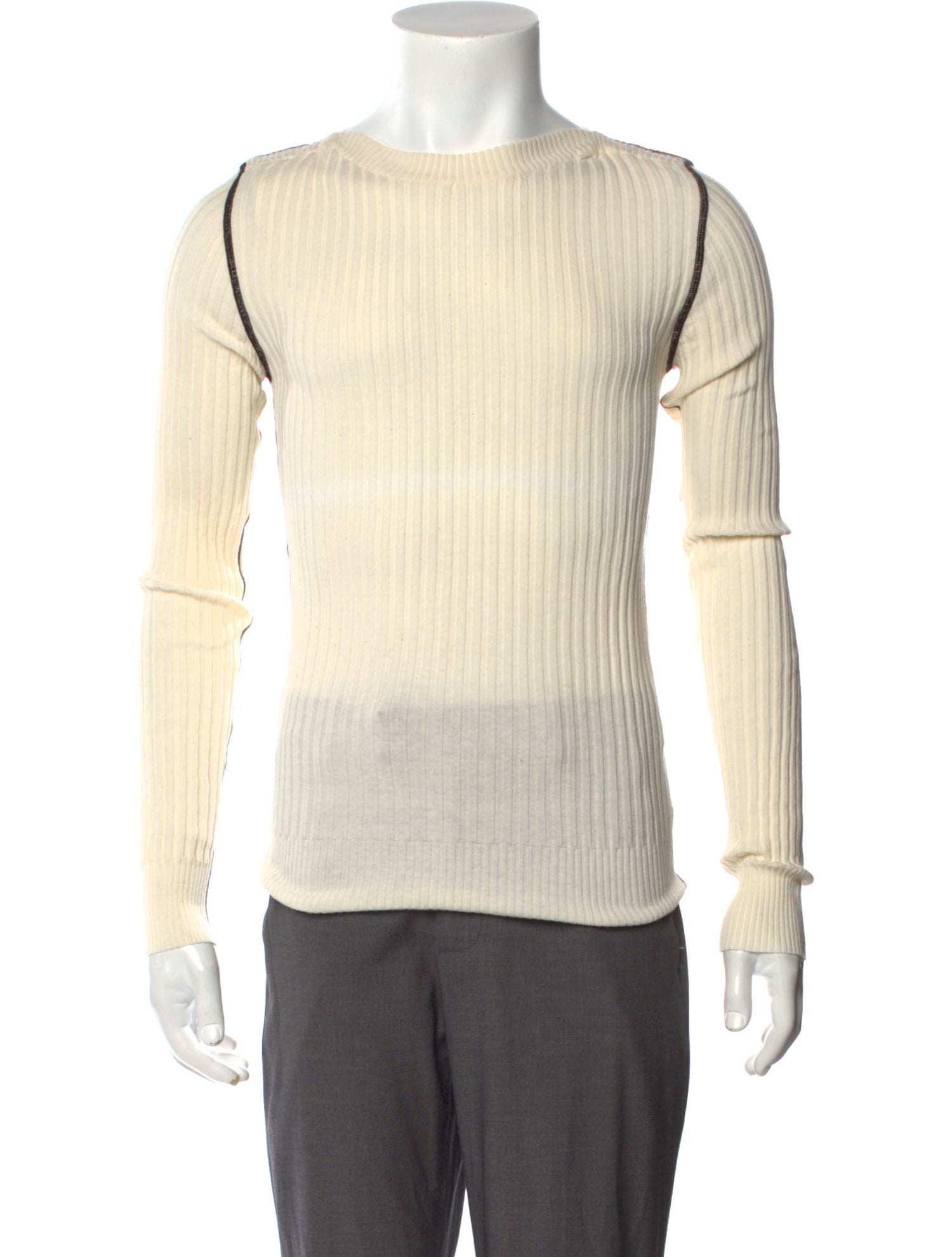 Dolce & Gabbana Striped Crew Neck Henley Neutrals TShirts, Clothing