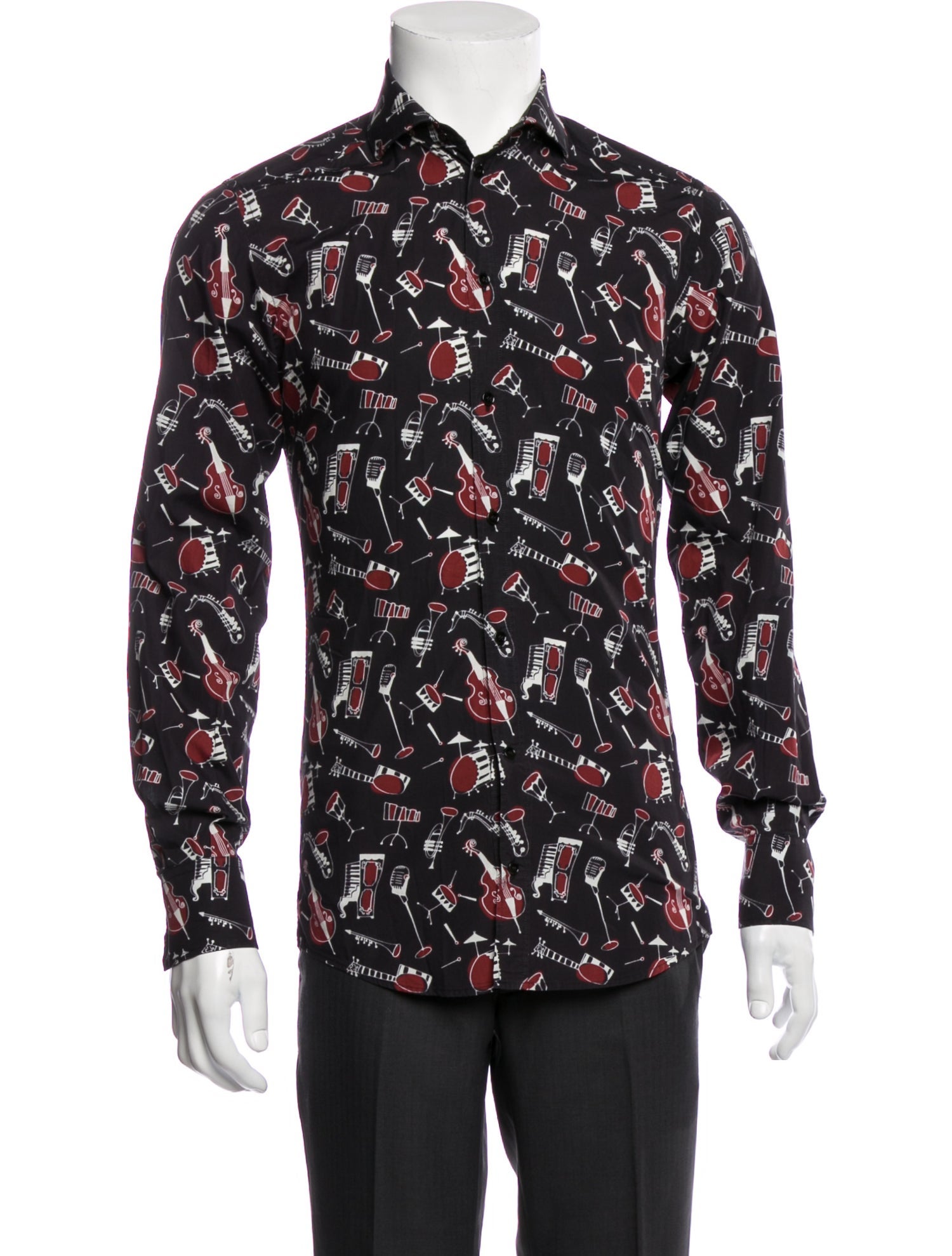 Dolce & Gabbana Printed Long Sleeve Dress Shirt Black Casual Shirts