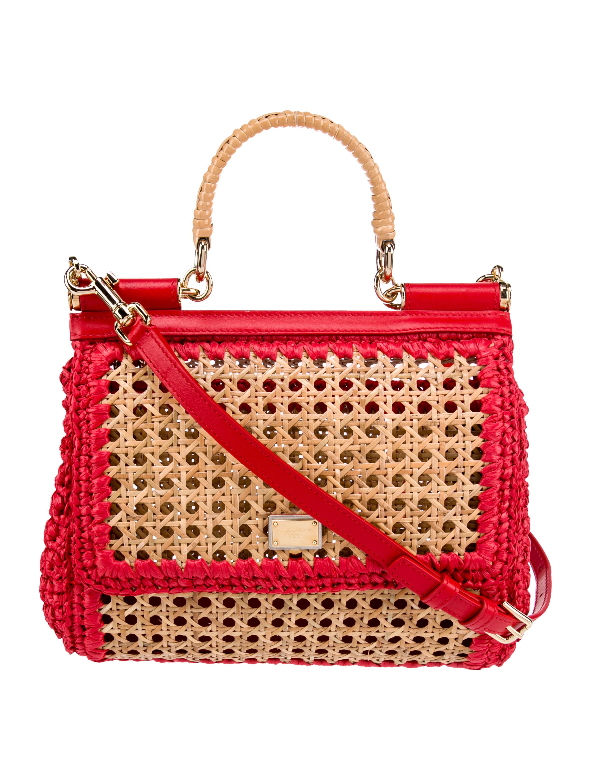 Dolce & Gabbana Raffia Sicily Handle Bag - Red Handle Bags