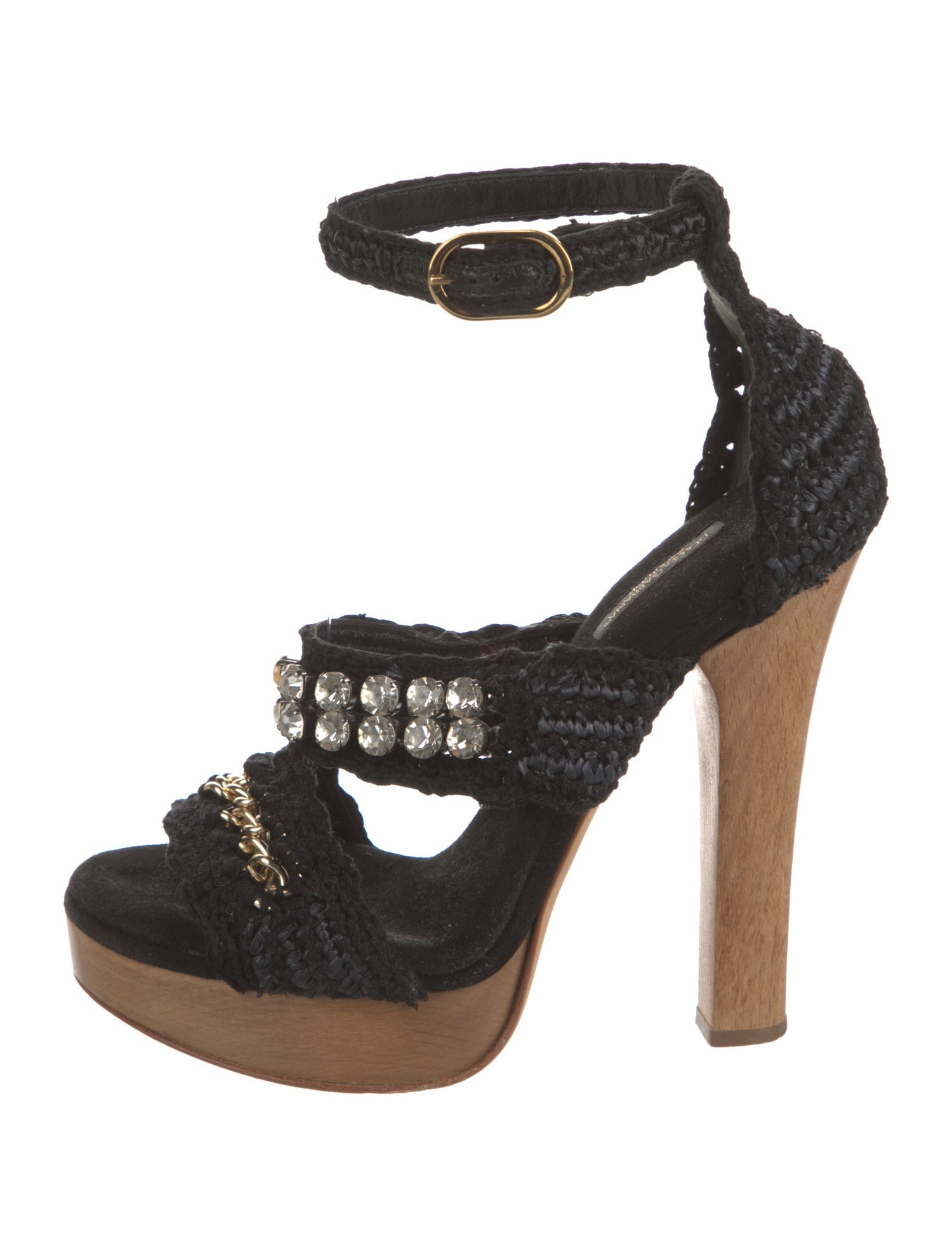 Dolce & Gabbana Raffia Crystal Embellishments Sandals