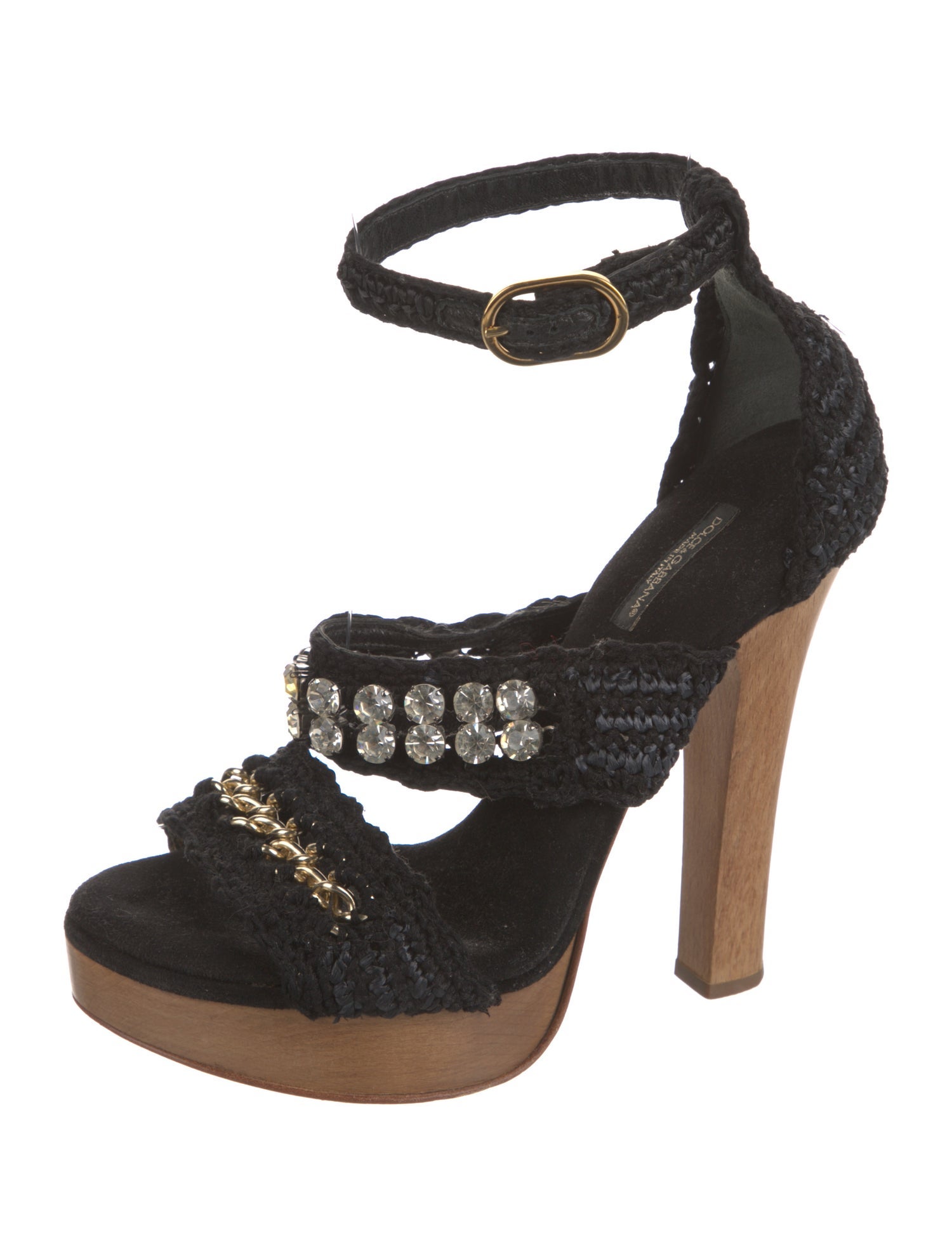 Dolce & Gabbana Raffia Crystal Embellishments Sandals
