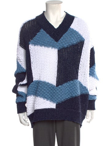 Dolce & Gabbana Sweaters Colorblock Pattern V-Neck Pullover S