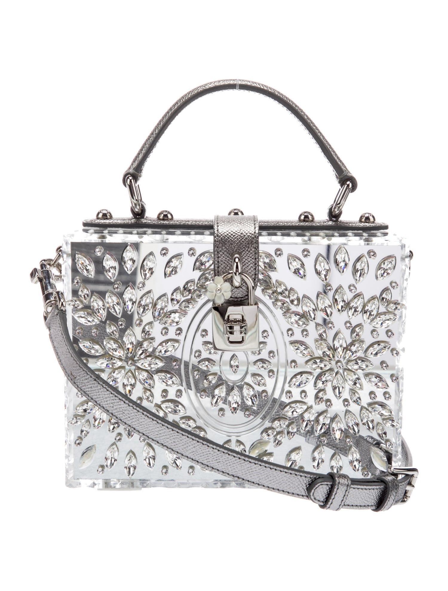 Dolce & Gabbana Crystal-Embellished Acrylic Handle Bag - Metallic