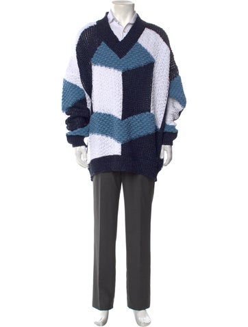 Dolce & Gabbana Sweaters Colorblock Pattern V-Neck Pullover M