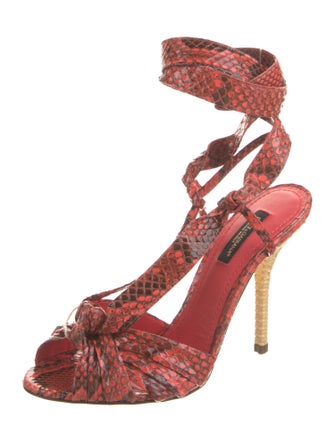 Dolce & Gabbana Snakeskin Animal Print T-Strap Sandals