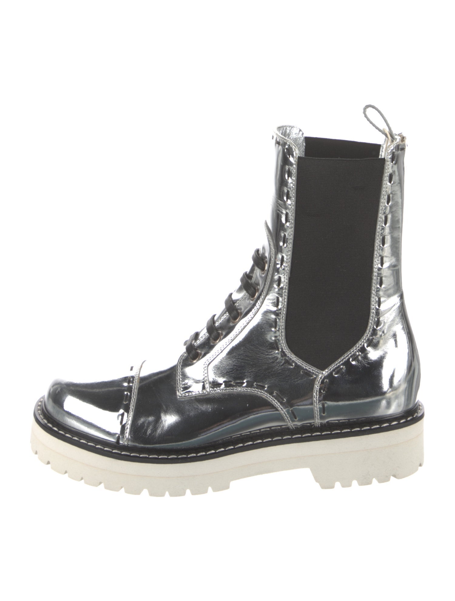 Dolce & Gabbana Patent Leather Whipstitch Trim Lace-Up Boots