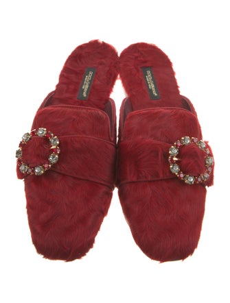 Dolce & Gabbana Fur Crystal Embellishments Mules