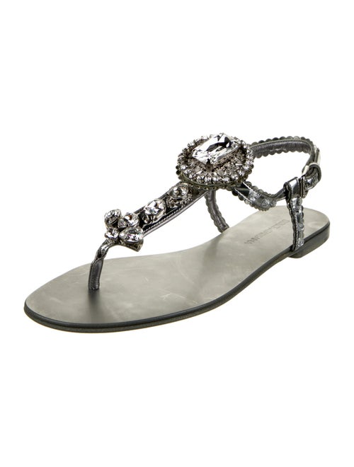 Dolce & Gabbana Leather Crystal Embellishments T-Strap Sandals