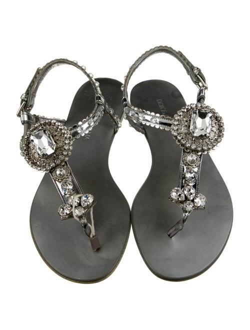 Dolce & Gabbana Leather Crystal Embellishments T-Strap Sandals
