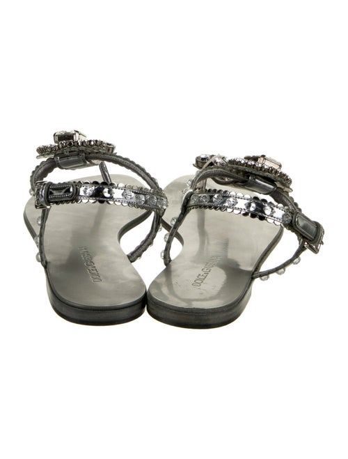 Dolce & Gabbana Leather Crystal Embellishments T-Strap Sandals
