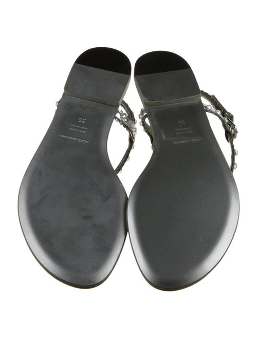 Dolce & Gabbana Leather Crystal Embellishments T-Strap Sandals