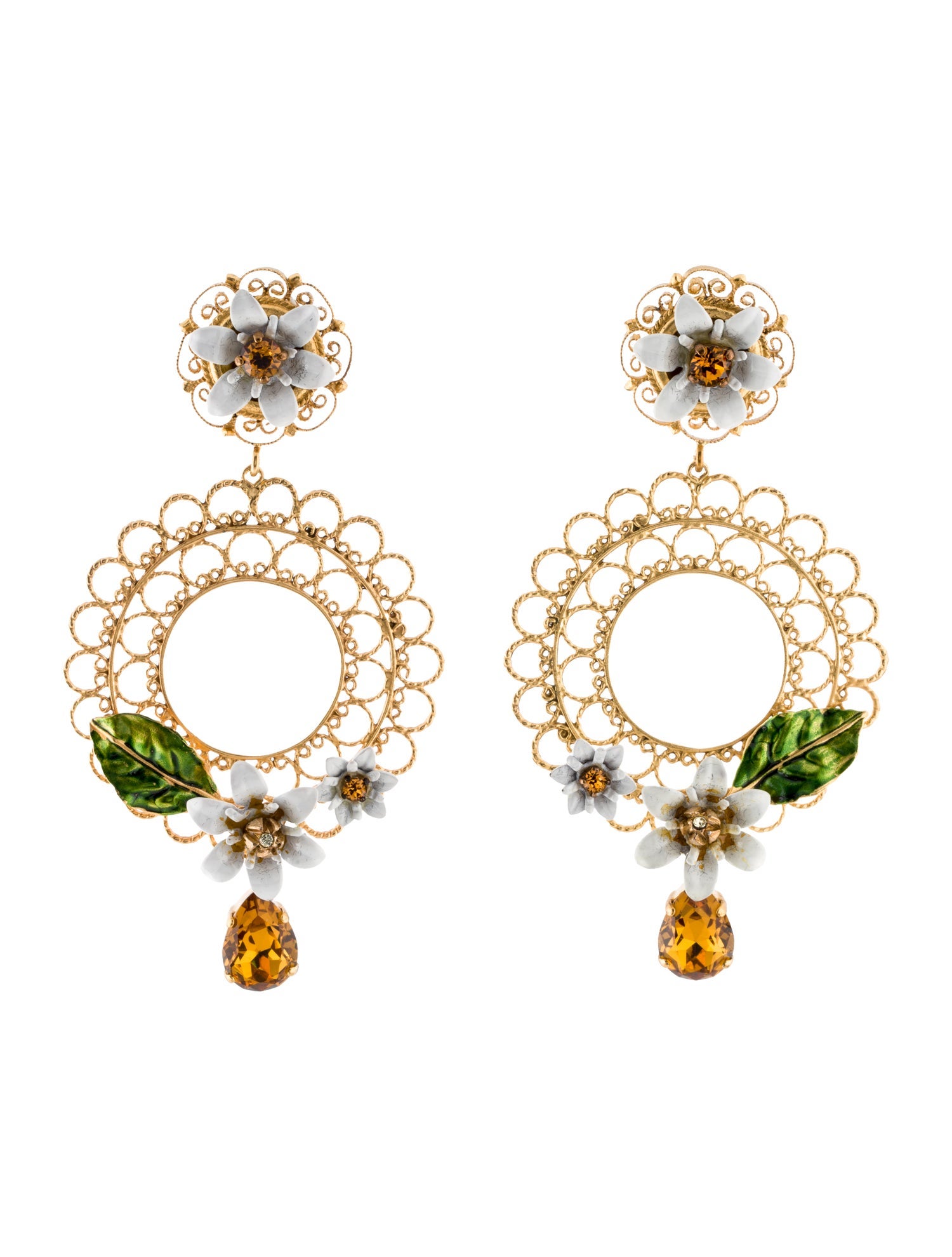 Dolce & Gabbana Enamel & Crystal Flower Clip-On EArrings