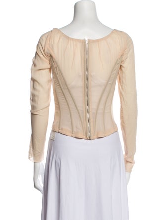 Kim Dolce & Gabbana Square Neckline Long Sleeve Crop Top