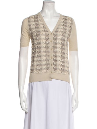 Dolce & Gabbana Tweed Pattern V-Neck Sweater