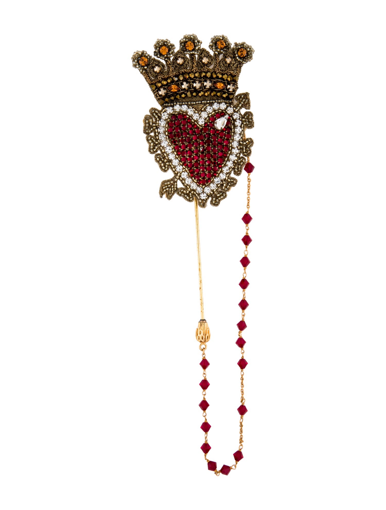 Dolce & Gabbana Crystal & Bead Chained Queen Of Hearts Stick Pin