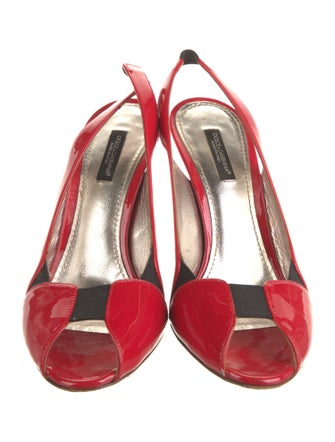 Dolce & Gabbana Quilted Pattern Patent Leather Slingback Pumps