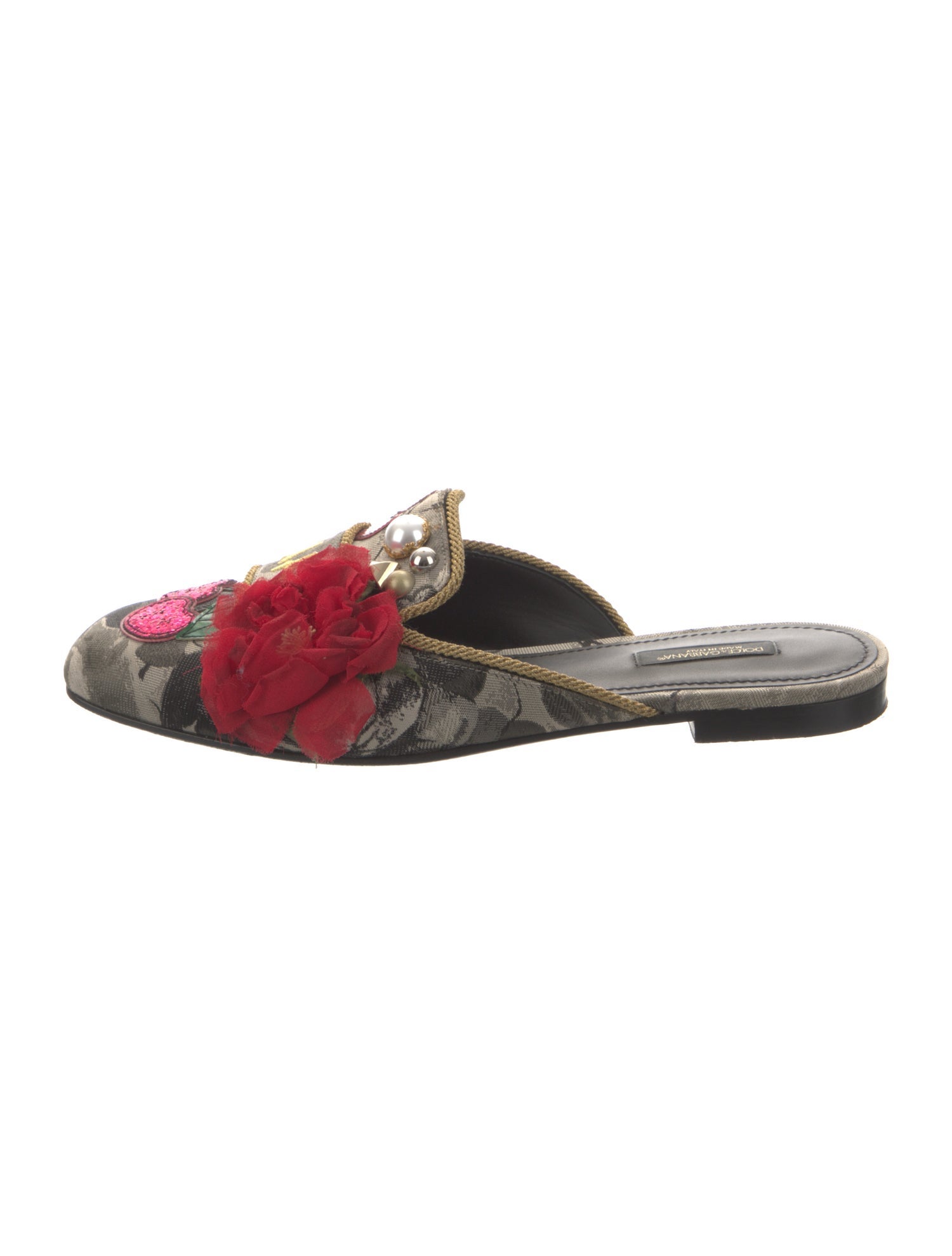 Dolce & Gabbana Floral Print Glitter Accents Mules