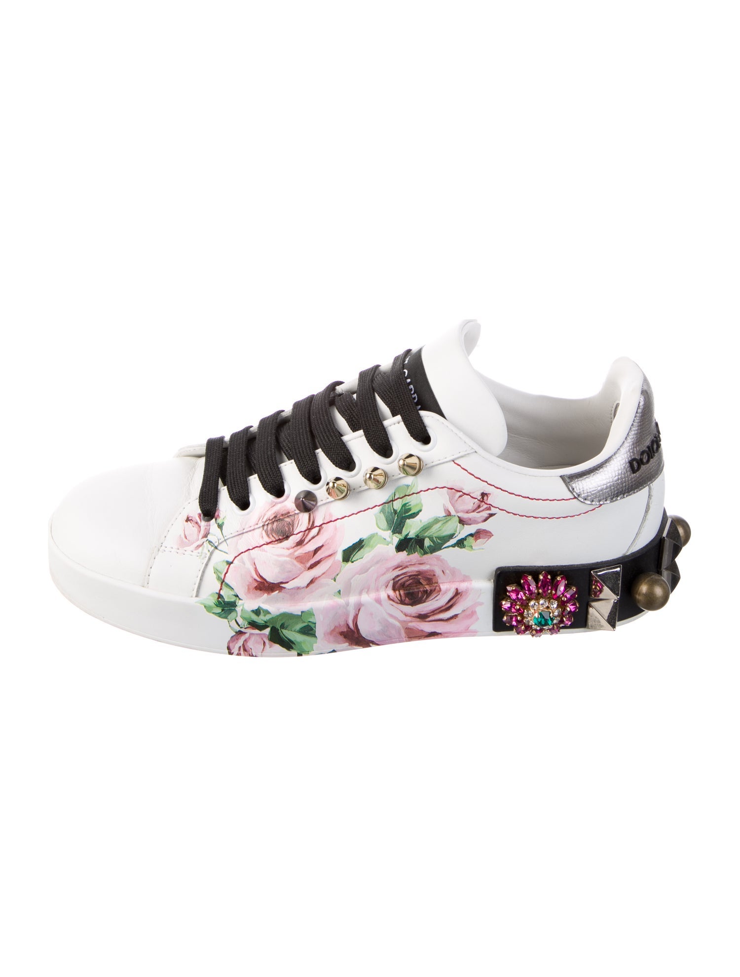 Dolce & Gabbana Leather Floral Print Sneakers