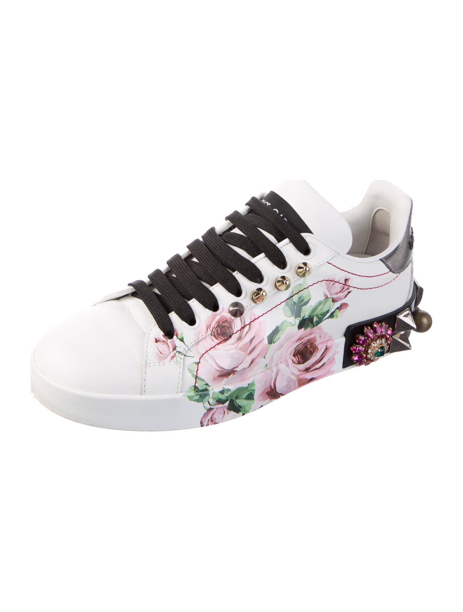 Dolce & Gabbana Leather Floral Print Sneakers
