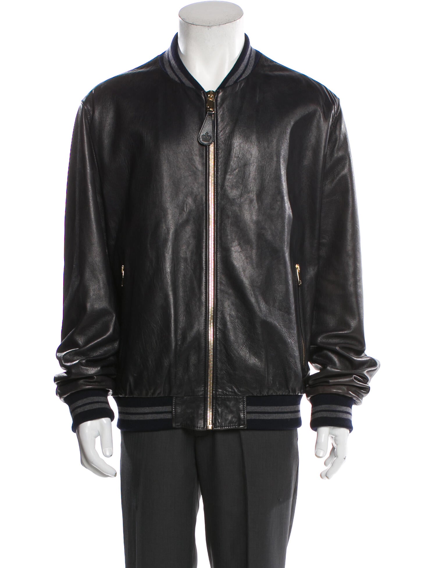 Dolce & Gabbana Lamb Leather Striped Bomber Jacket