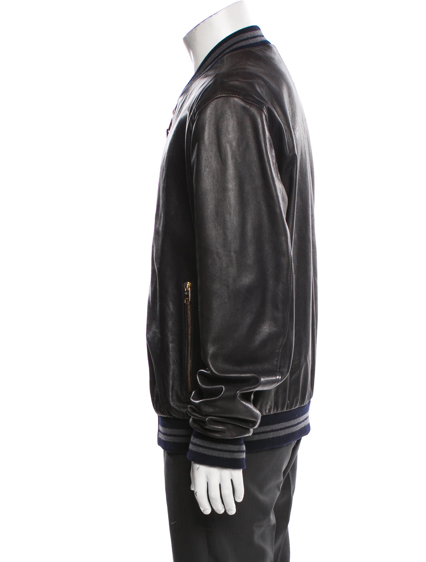 Dolce & Gabbana Lamb Leather Striped Bomber Jacket