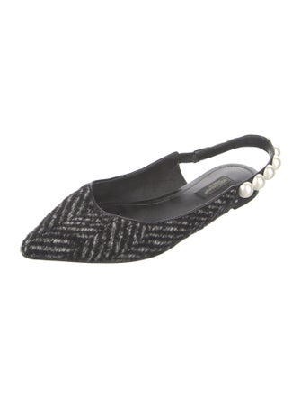 Dolce & Gabbana Faux Pearl Accents Wool Slingback Flats