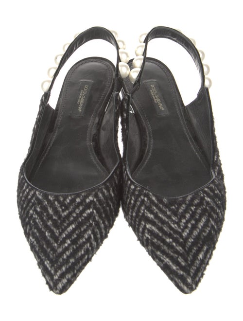 Dolce & Gabbana Faux Pearl Accents Wool Slingback Flats