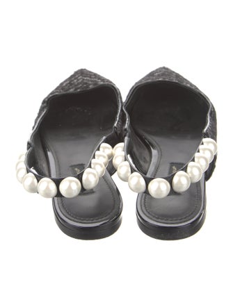 Dolce & Gabbana Faux Pearl Accents Wool Slingback Flats