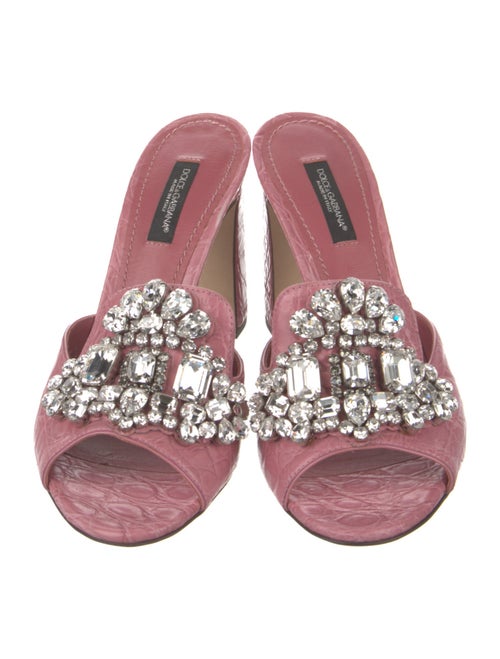 Dolce & Gabbana Leather Crystal Embellishments Slides