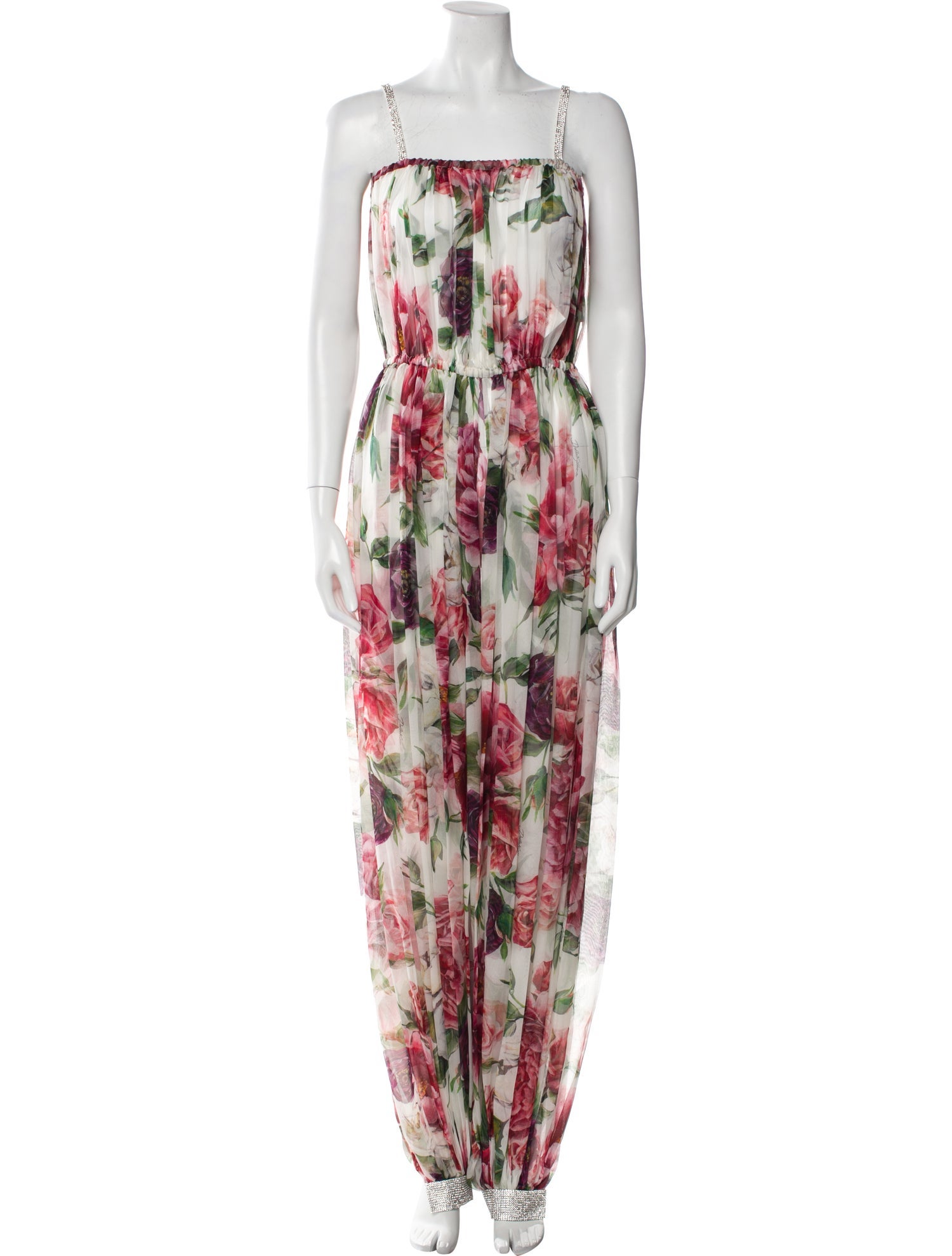 【関税＆送料込み】Dolce & Gabbana Floral Print Jumpsuit DOLCE & GABBANA Majolica Corsage Maxi Dress Pants Yellow