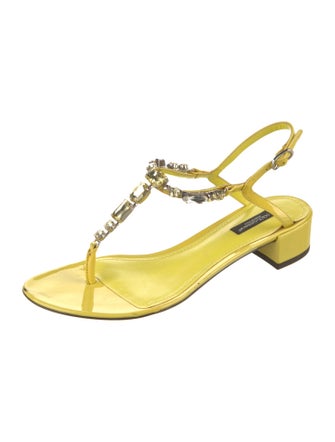 Dolce & Gabbana Patent Leather Crystal Embellishments T-Strap Sandals