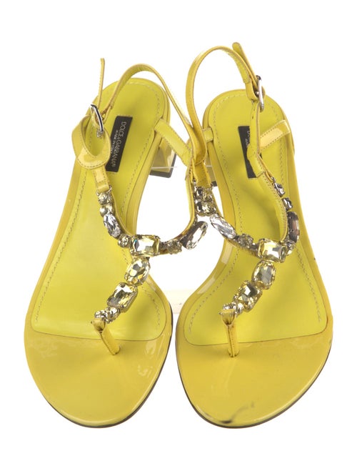 Dolce & Gabbana Patent Leather Crystal Embellishments T-Strap Sandals