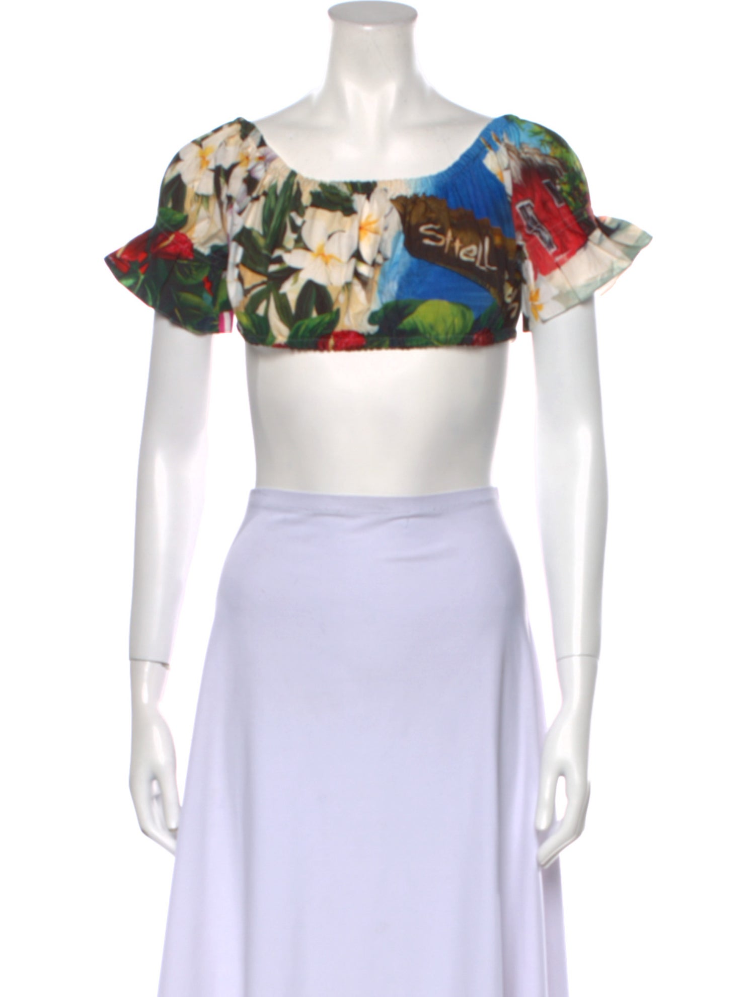 Dolce & Gabbana Floral Print Bateau Neckline Crop Top
