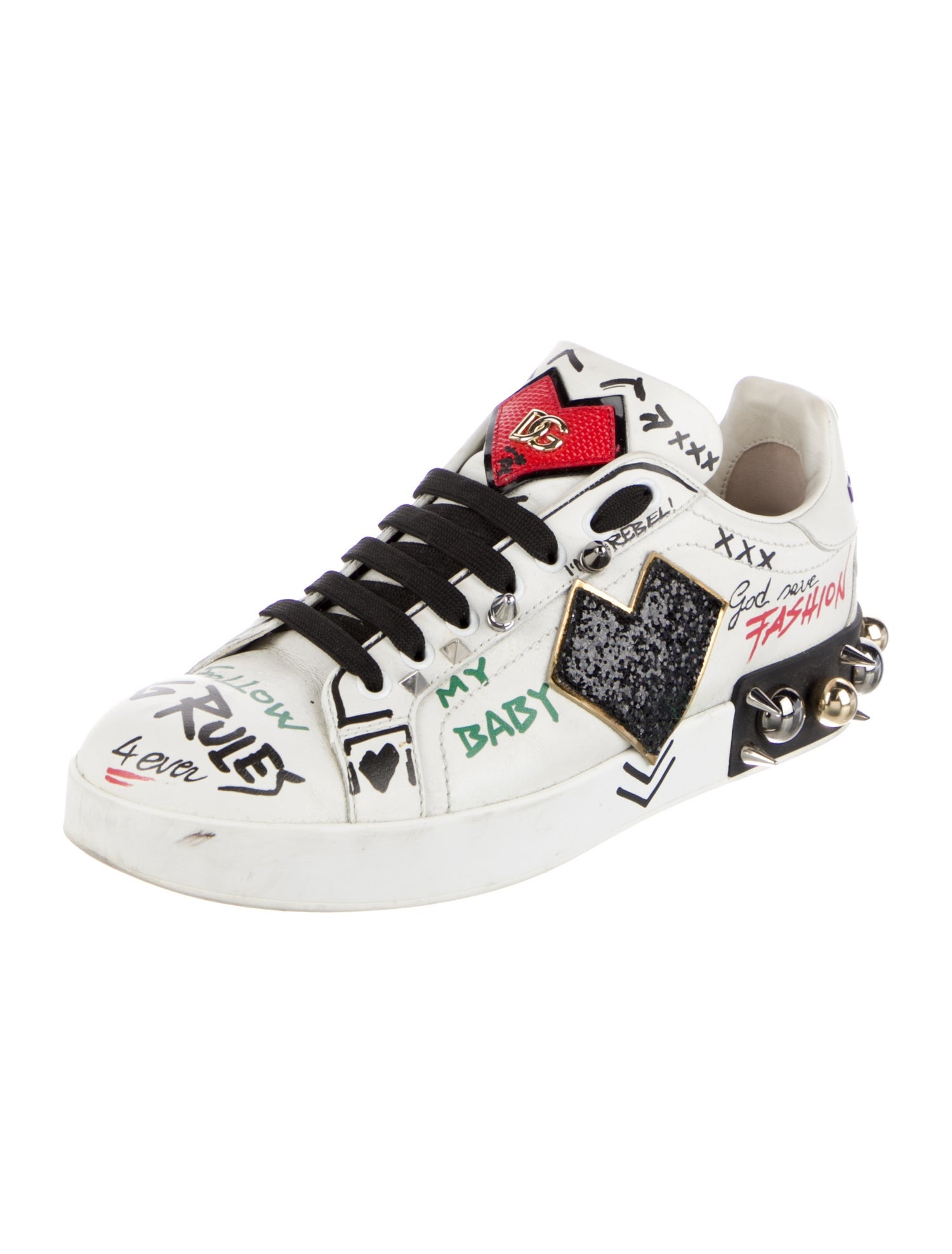 Dolce & Gabbana Faux Pearl Accents Leather Sneakers