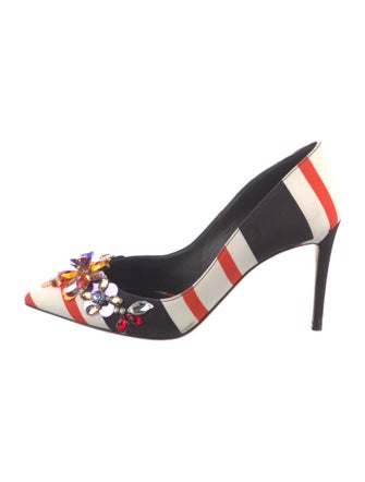 Dolce & Gabbana Floral Print Crystal Embellishments Slingback Pumps