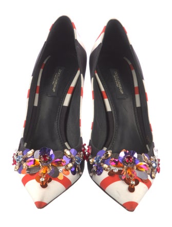 Dolce & Gabbana Floral Print Crystal Embellishments Slingback Pumps
