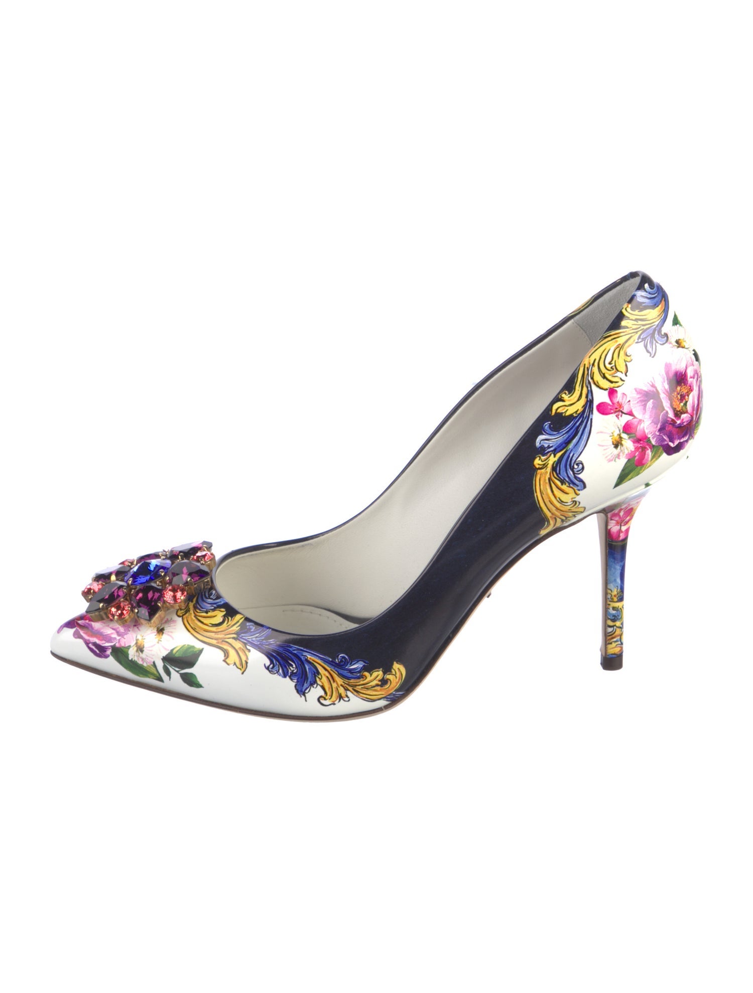 Dolce & Gabbana Leather Floral Print Slingback Pumps