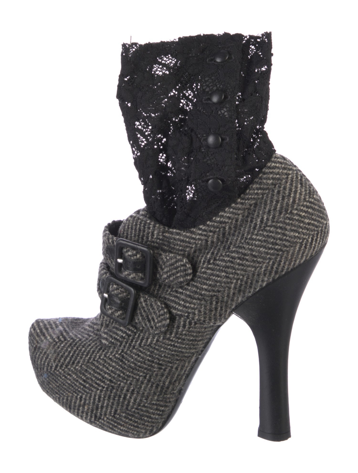 Dolce & Gabbana Houndstooth Print Lace Trim Embellishment Sock Boots