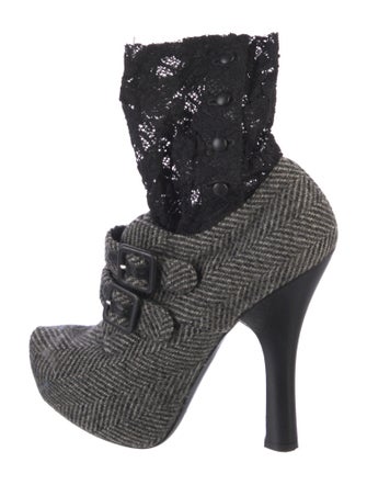 Dolce & Gabbana Houndstooth Print Lace Trim Embellishment Sock Boots