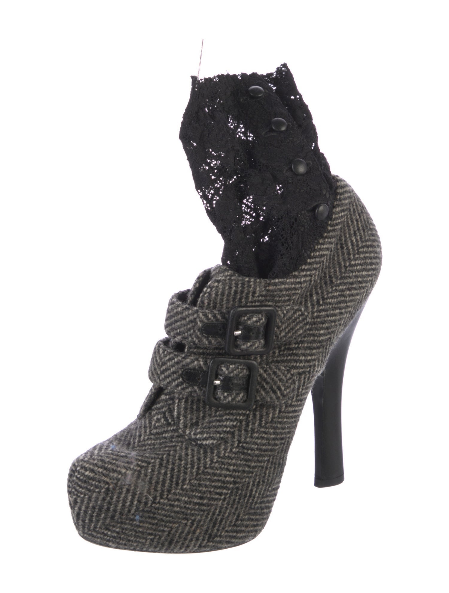 Dolce & Gabbana Houndstooth Print Lace Trim Embellishment Sock Boots